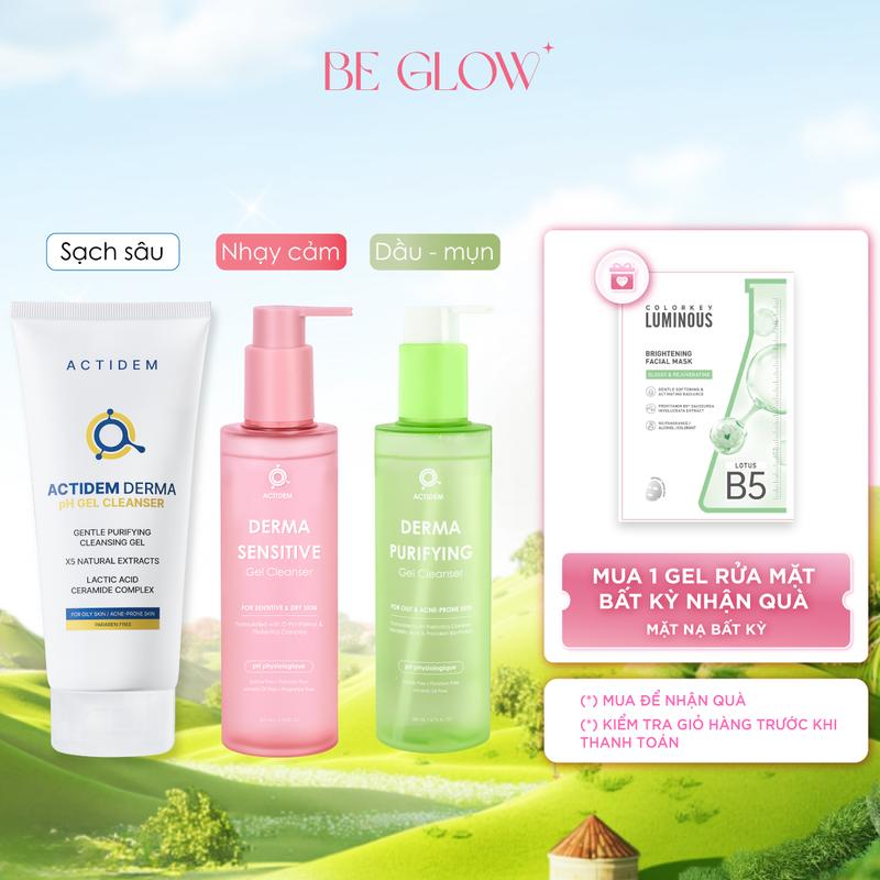 [TẶNG MASK BẤT KỲ] Gel rửa mặt cho da mụn, da dầu Actidem Derma pH Gel Cleanser 150ml - Be Glow