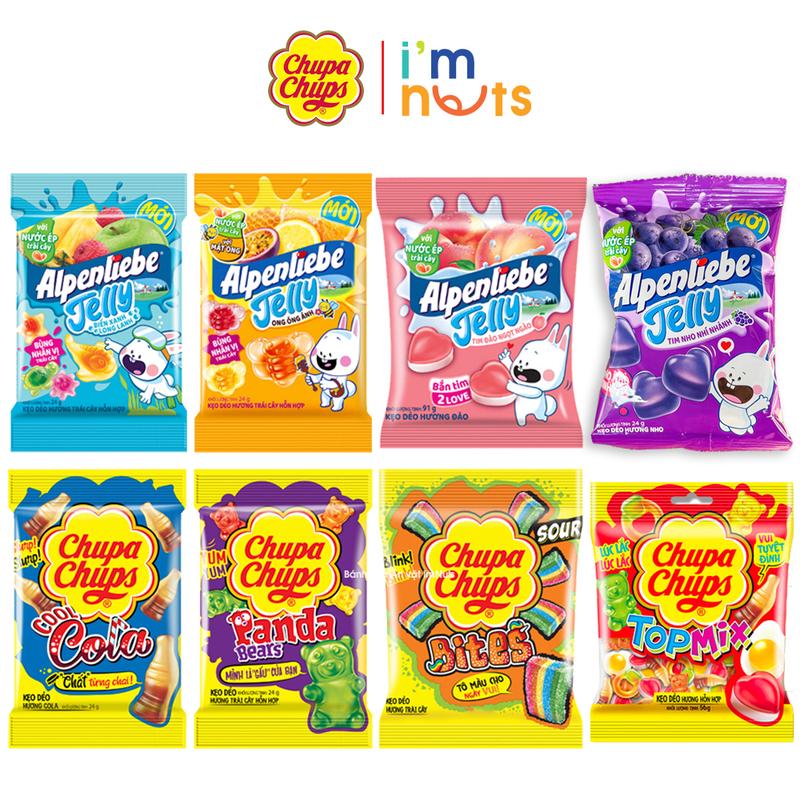 Combo 5 Gói Kẹo Dẻo Chupa Chups Và Alpenliebe Jelly Đủ Vị Gói Nhỏ 24g