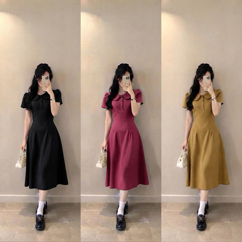 Váy cổ sen cộc tay Tiểu thư Thanh lịch nhẹ nhàng dài 120cm cho phong cách thời trang hiện đại