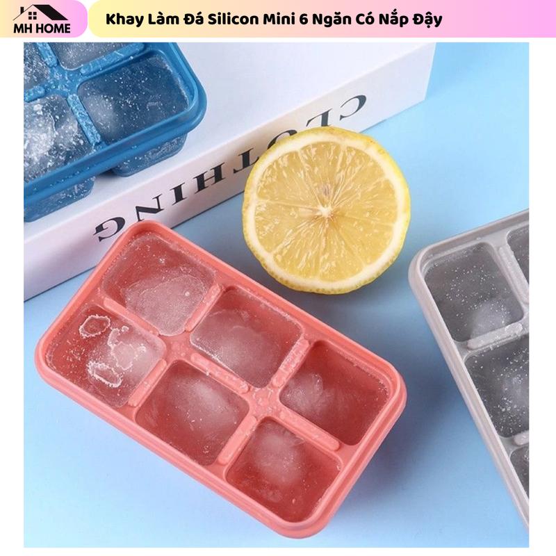 Khay Làm Đá Silicon Mini 6 Ngăn Có Nắp Đậy – Chống Mùi Tủ Lạnh, An Toàn, Trữ Đông Đồ Ăn Dặm