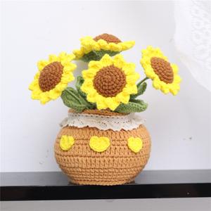 Handmade Crochet Sunflower for Office Table Car Dashboard Decor