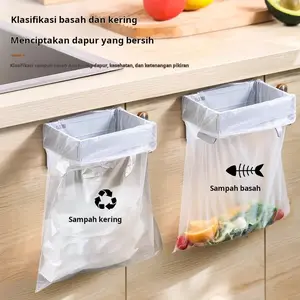 Tempat sampah lipat, rak kantong plastik yang dipasang di dinding untuk lemari rumah, dapur, dan kamar mandi; tempat kantong sampah.