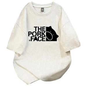 女性用半袖Tシャツ、トレンド英語猫柄プリント、丸首、ゆったり、純綿カジュアルトップス、丸首、ショルダーベルト、ゆったりシルエット、通気性、肩落ちデザインプリントTシャツ夏のゆったりタイプ