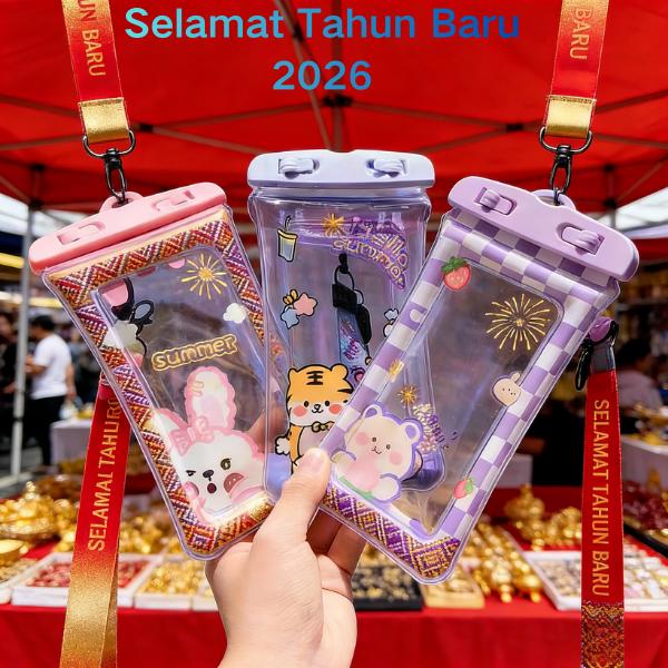 Pelindung HP Renang Anti Air IPX8 Tas untuk Telepon Seluler Warna Biru Outdoor Versi Box Surprise Selamat Tahun Baru 2026 floaters inflatable tube