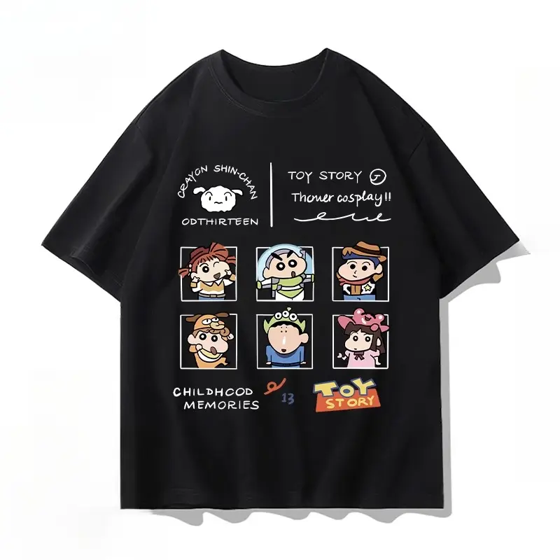 Bộ Áo Phông Cặp Đôi Shin-Chan, Thiết Kế Hoạt Hình Dễ Thương, Chất Liệu Cotton Nguyên Chất, Unisex, Thích Hợp Cho Trang Phục Bạn Thân, Áo Phông Ngắn Tay Mùa Hè Chất Lượng Cao