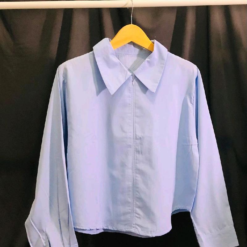 Atasan Baju kemeja wanita / Blouse / pakaian wanita Resleting Depan 0077 lvkb Top Fit Panjang Oversize Cewek Casual Basic 4