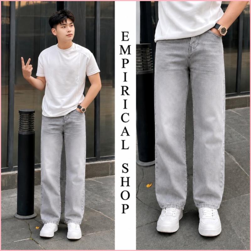 Quần Jean Nam Ống Suông Xám Nhạt Wash Bạc Form Rộng Thời Trang Nam Cá Tính Phong Cách Hàn Quốc