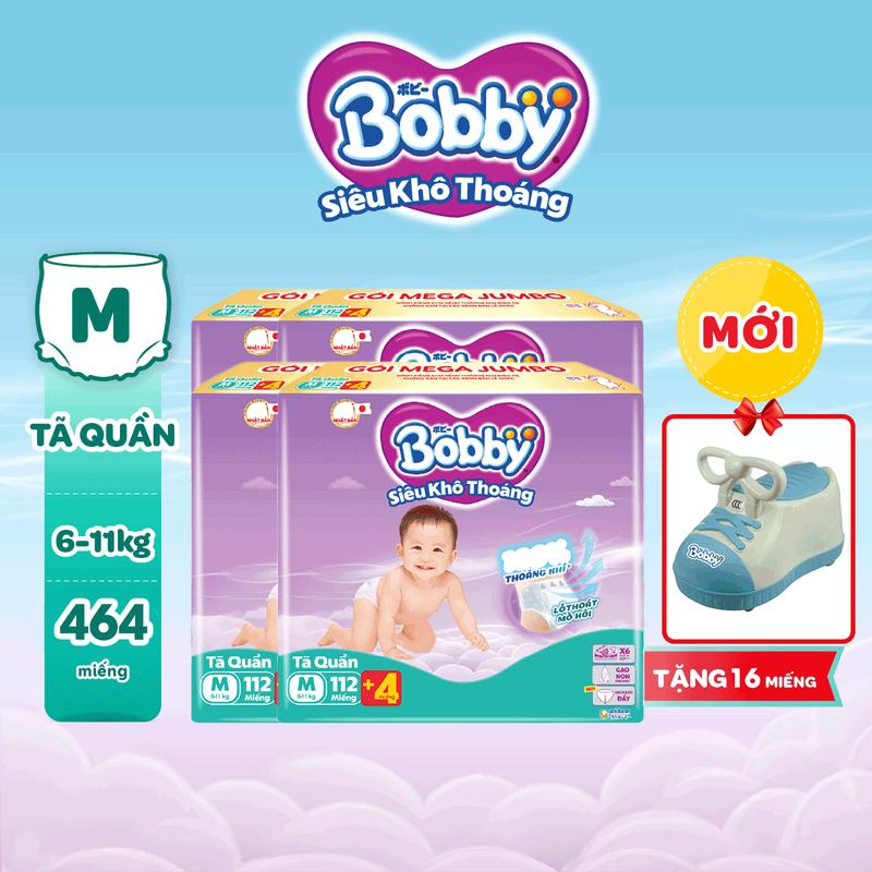 [COMBO 4-TẶNG XE CHÒI HÌNH GIÀY] Bobby Tã/bỉm quần M112/L96/XL84/XXL76 Siêu khô thoáng (cộng miếng ngẫu nhiên)