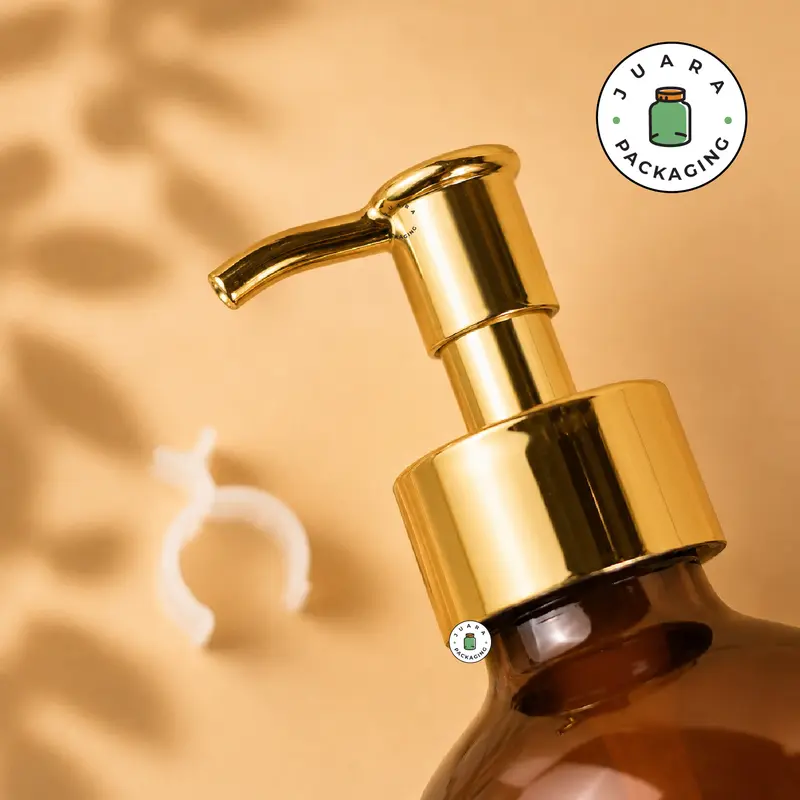 Botol Kaca Amber Coklat Pump Gold 500ml 250ml – Wadah Sabun Cair Lotion Shampoo Skincare Minyak Aromaterapi Refill Botol Kosmetik Isi Ulang Tebal Elegan dengan Tutup Pump Warna Emas Premium