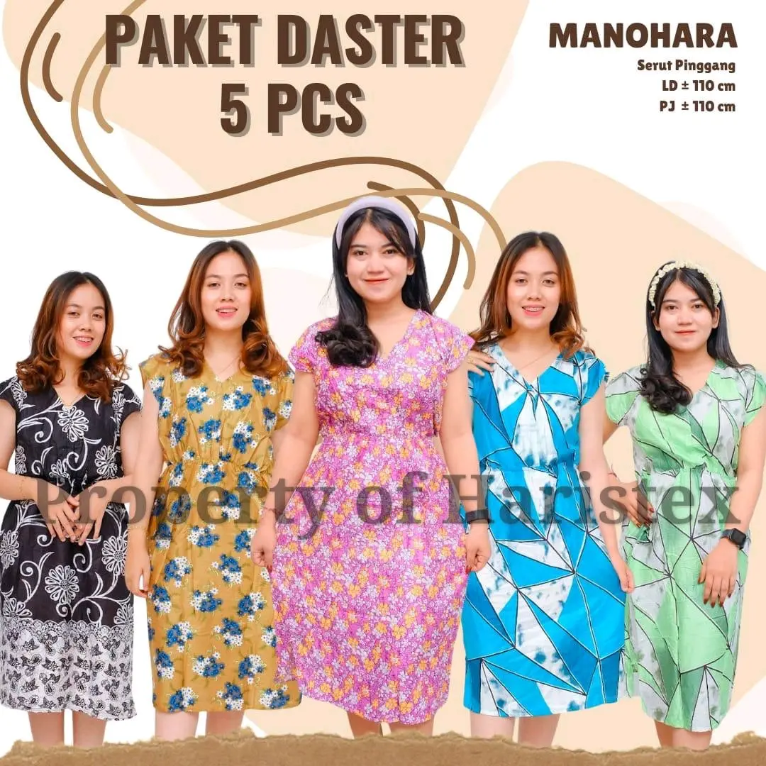 Daster Manohara Wanita 5 PCS, Motif Karet Rayon Busui, Lingkar Dada 110 cm, Pb 110cm