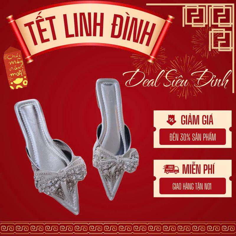 LOVIIECORNER - DÉP NỮ MŨI NHỌN QUAI NGANG GẮN NƠ ĐÍNH ĐÁ - SANDAL THỜI TRANG HỞ HẬU CÀI NƠ ĐÍNH ĐÁ - GUỐC CAO GÓT THỜI TRANG NƠ ĐÁ - D250143 - S250109 - D241282