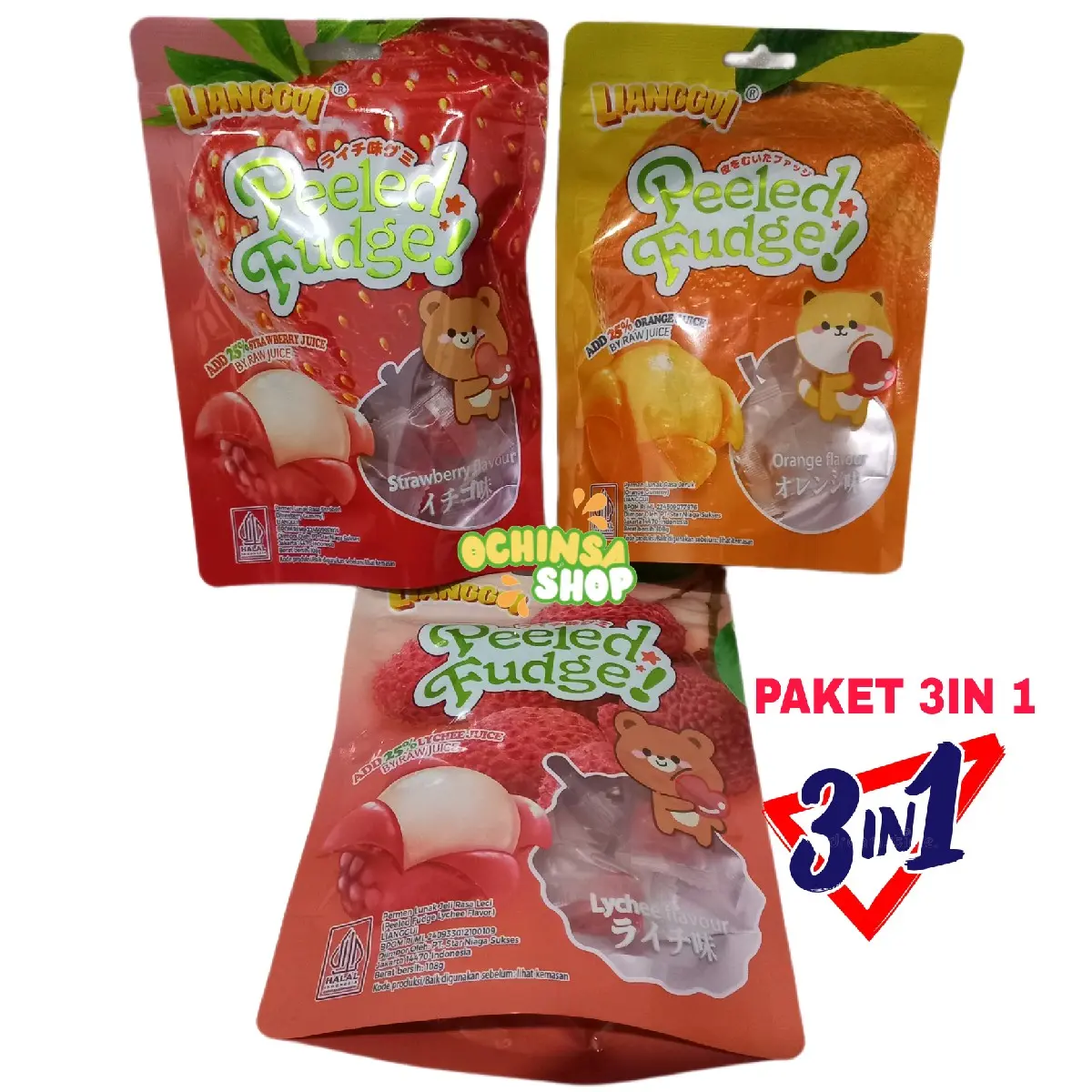 Paket Isi 3pak Pemen Peeled 3 rasa Strawbery jeruk leci Permen Viral