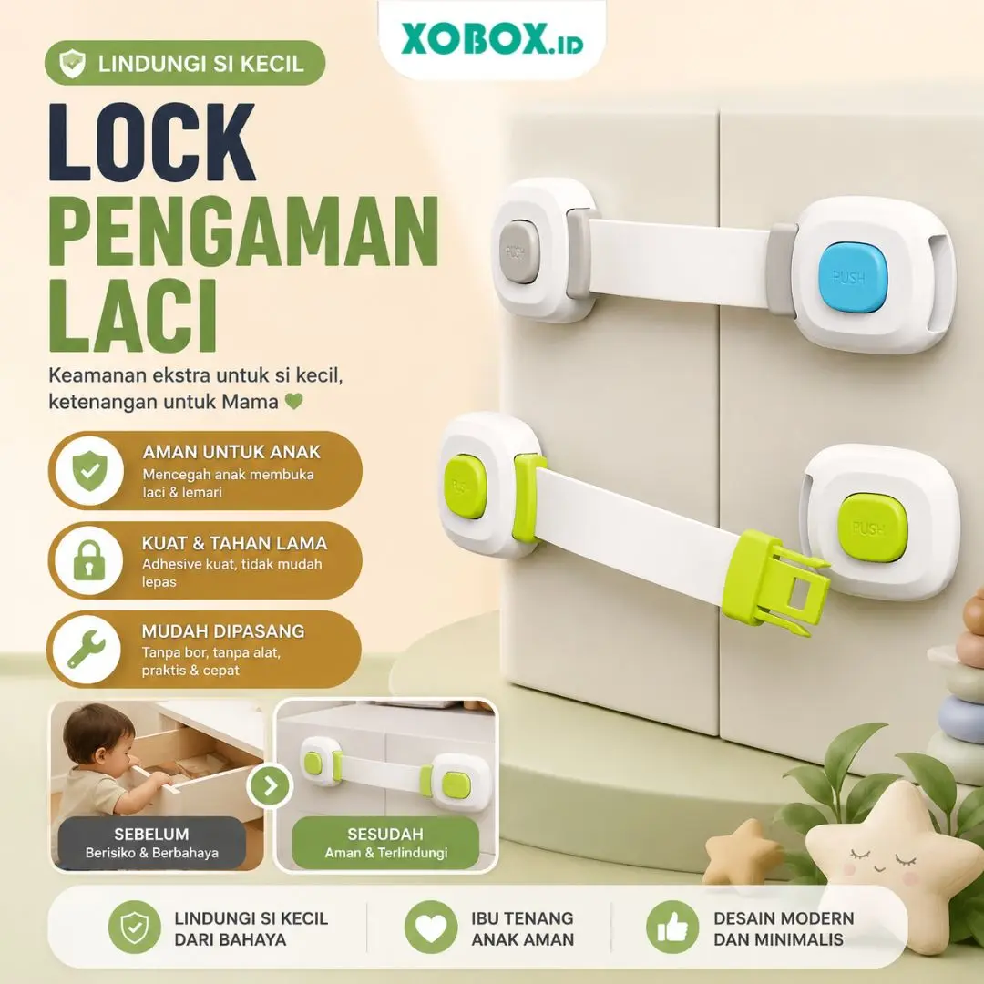 Pengaman Laci Lemari Baby Safety Lock Pengunci Pintu Kulkas Furnitur Kabinet HM1016