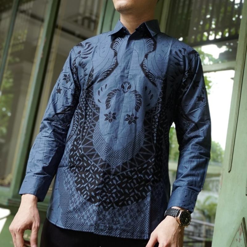 Batik Barata 2 katun slimfit kemeja denim pria premium Formal Motif Nyaman Panjang Kain Kerja Baju Hitam Biru Hem Casual Pendek Kantor Navy Cowok Distro kemeja  paspampres  original 5