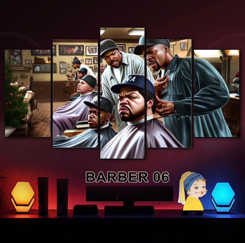 Tranh Decor Barber Salon Tóc Nam Tiệm Tóc 1-27 - Bộ Tranh 5 Tấm Ghép Dán Tường Tráng Gương Cán Nhựa Fomex 5mm Dán Keo Chuyên Dụng BH Vận Chuyển Trang Trí Nhà Cửa Phòng Khách