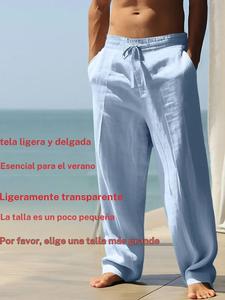 Pantalones de Hombre de Color Sólido de Algodón y Lino de Alta Calidad, Pantalones Casuales Cómodos para la Playa, Pantalones de Hombre para Uso Diario en Verano