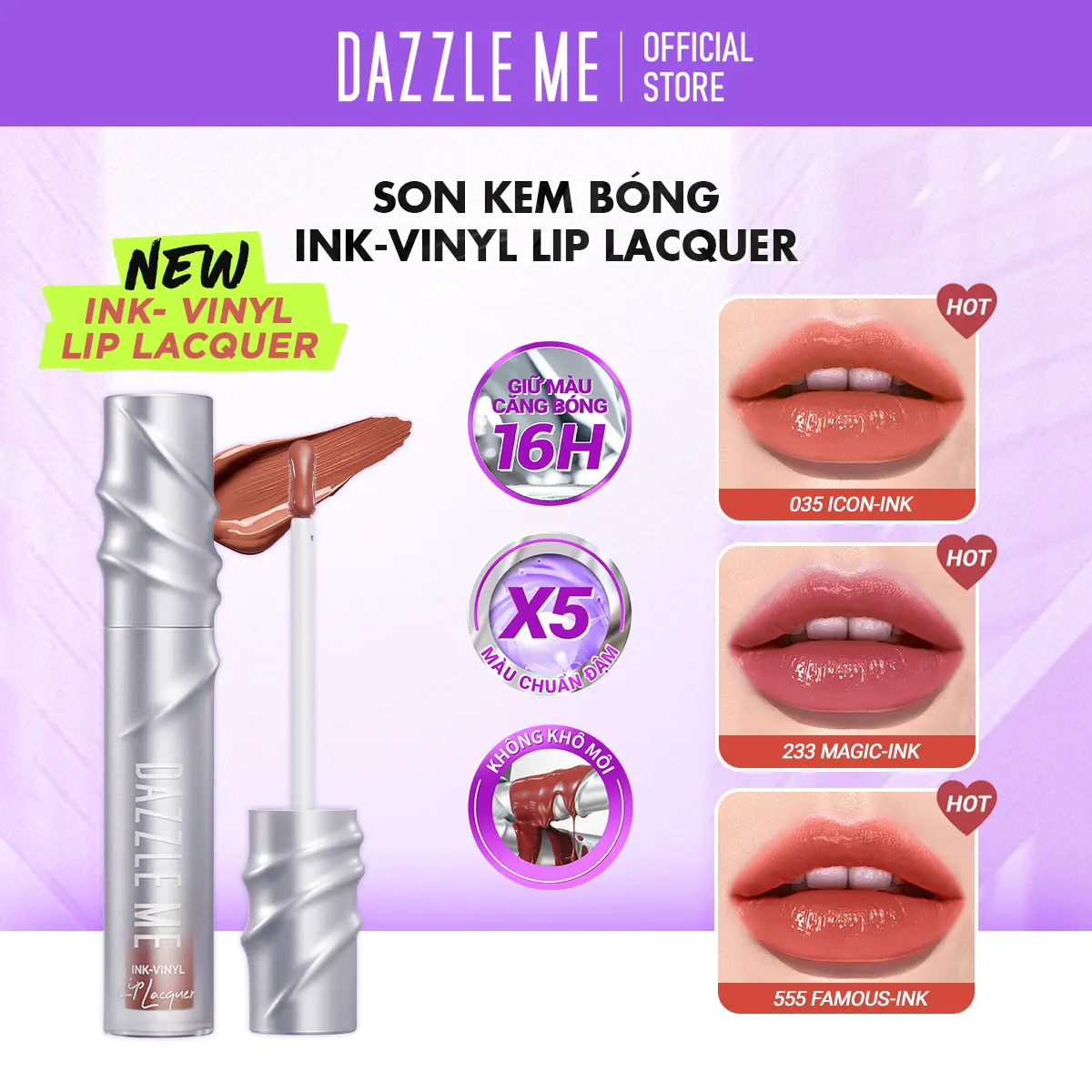 Son kem bóng Dazzle Me Ink-Vinyl Lip Lacquer lâu trôi mịn màng kháng nước màu đẹp 2.5ml