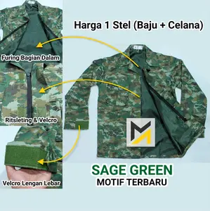Baju PDL Motif Terbaru Balotelli Baloteli Puring Balotely Furing Sage Green Kain Balotelli Furing Bagian Dalam Ritsleting Velcro Lengan Lebar