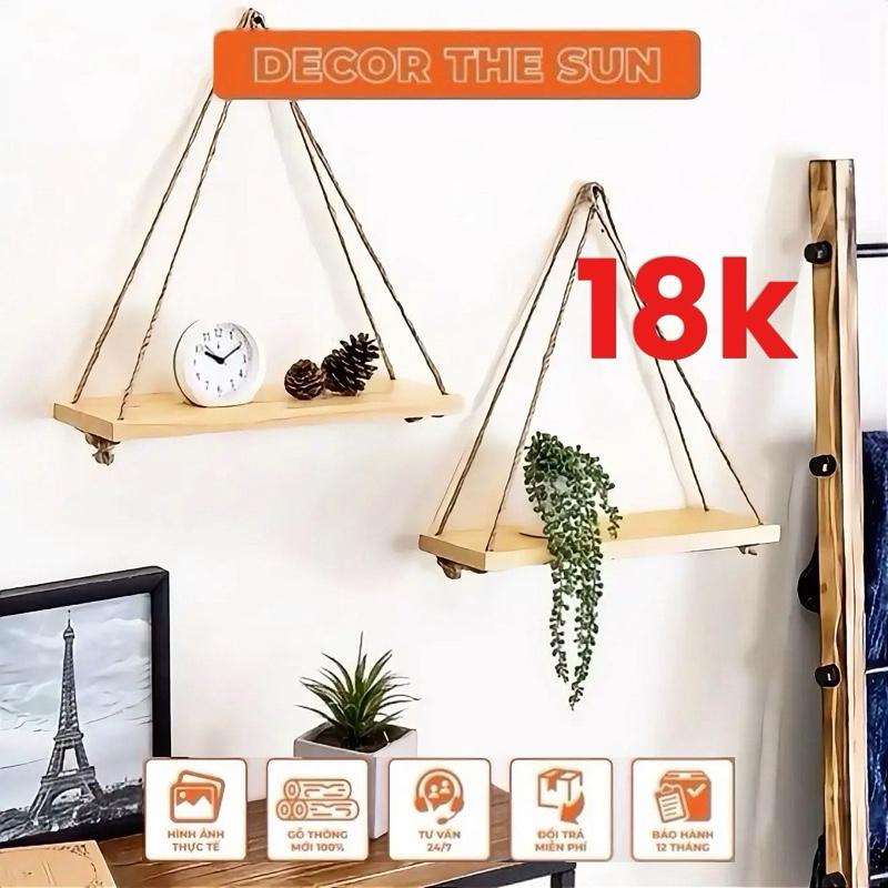 Decor The Sun Kệ Gỗ Treo Tường Gỗ Thông Trang Trí Kích Thước 10x30cm & 14x42cm Tặng Dây Dù Móc Dán Tường Chất Liệu Gỗ Thông Nhập Khẩu Màu Tự Nhiên