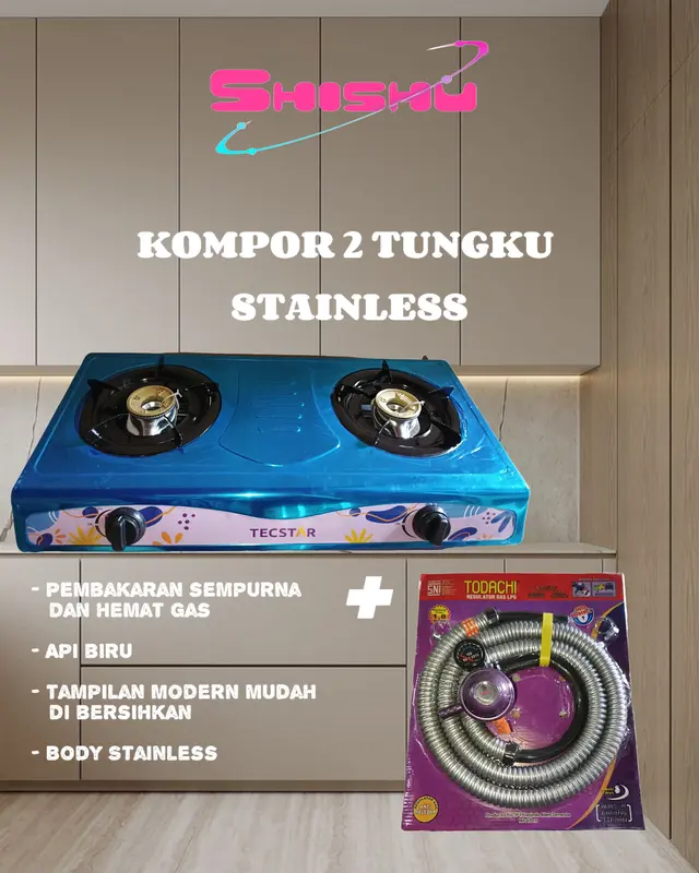 Kompor Gas 2 tungku SNI Tahan Karat Peralatan Masak Api Biru 4