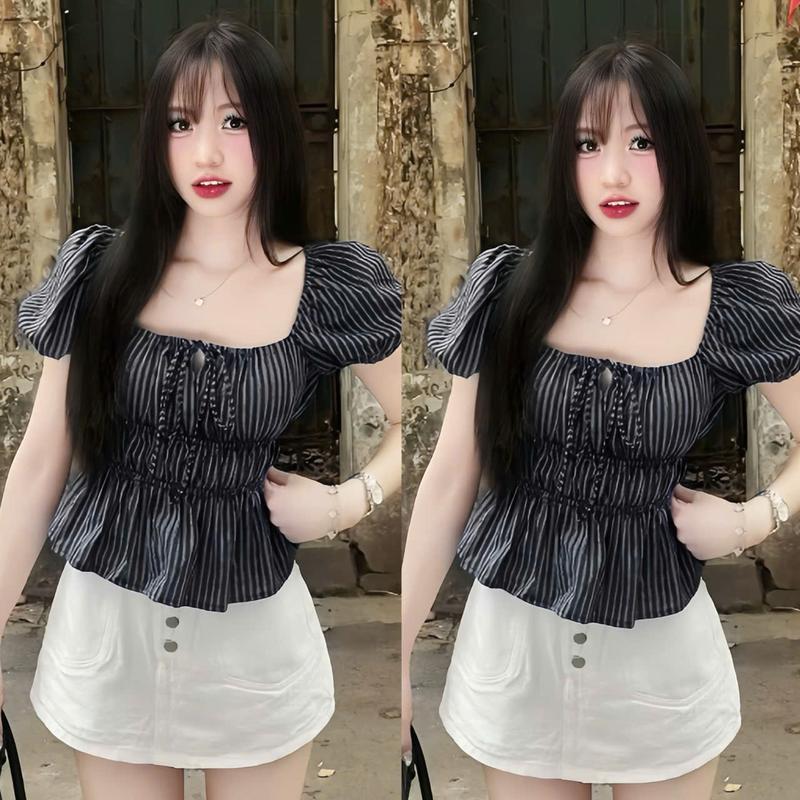 Áo Baby doll Nữ Bigsize Cổ Vuông Hở Vai Tay Phồng Tiểu Thư Công Chúa Xinh Đẹp Cho Nàng Chuppy Cao Cấp Dễ Thương 50-95kg 2419 