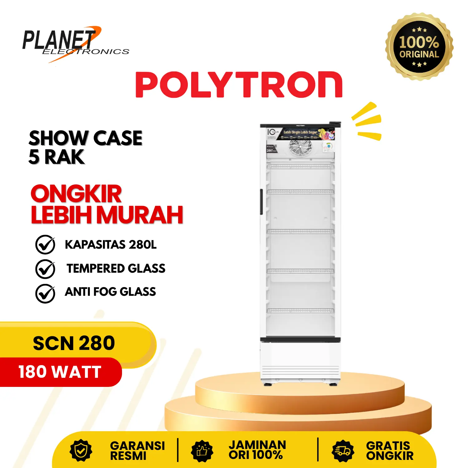 Showcase Polytron SCN 280 Kapasitas 280L Tempered Glass Anti Fog Glass Garansi Resmi