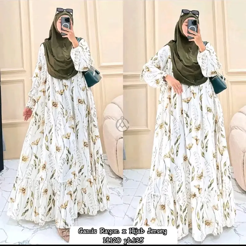 Gamis bunga rayon set hijab gamis jumbo Dress 5