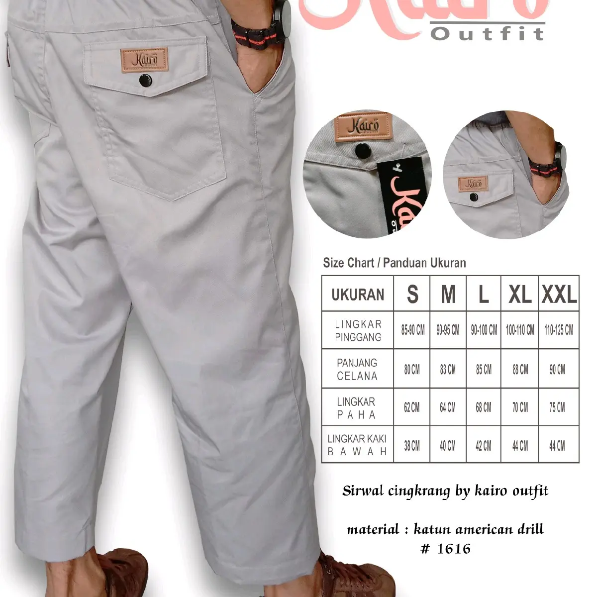 Celana sirwal cingkrang dewasa by kairo outfit Katun american drill unione #1616 Muslim Pria syari l xxl sirwal navi