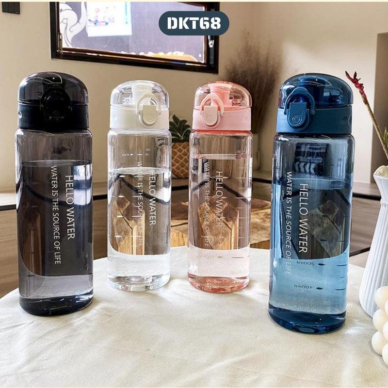 Bình Nước Thể Thao Trong Suốt Hello Water Cho Nam Nữ 780ml Có Nắp Bật Tiện Lợi Phù Hợp Tập Gym, Chạy Xe Đạp, Thể Thao Ngoài Trời - Sport