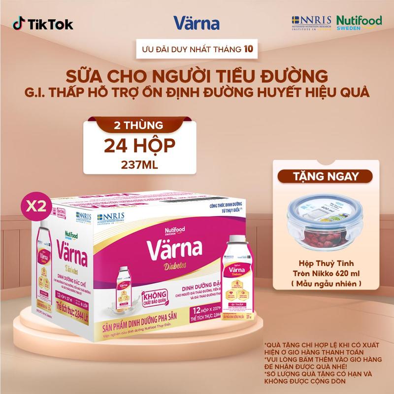 [Live] Combo 2 thùng 12 Sữa Bột Pha Sẵn Varna Diabetes - Hỗ Trợ Ổn Định Đường Huyết (24 hộp x 237ml)