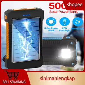 50000mAh Solar Power Bank Charger USB Ports External Charger Flashlight Solar Multifungsi Portabel Berkapasitas Besar PowerBank 20000 mAH