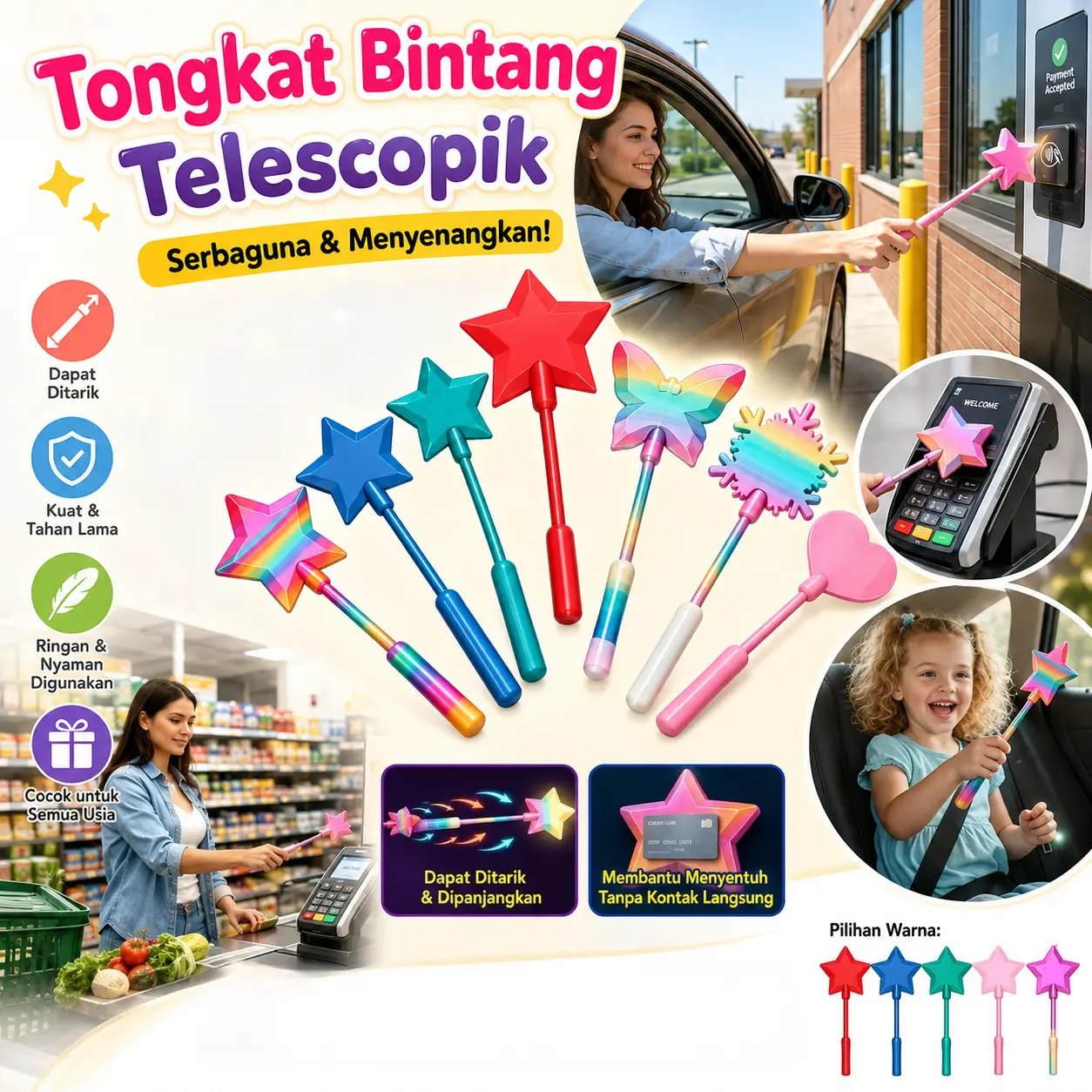 Tongkat Etoll Lucu Model Pay Wand (Hidden Card Wand) Aksesori Mobil Praktis Anti Sentuh Support Tap Minimarket Mall & Aksesori Mobil Praktis Anti Lost
