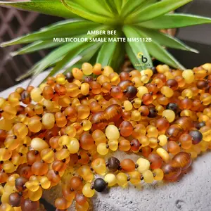 Amber Bee Kalung Amber Bayi & Anak Matte Multicolor NMM112 Model Baroque Material Amber Rantai Nylon Sertifikat Asli dari Lautan Baltic Eropa
