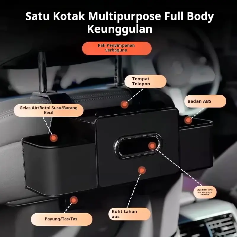 organizer Mewah Multifungsi untuk Sandaran Jok Mobil, Rak HP & Gelas di Belakang Jok, Kotak Penyimpanan Anti Air Tanpa Pemasangan dan Bisa Dilepas, Tas Penyimpanan Klasifikasi & Tempat Tisu Mobil, 1