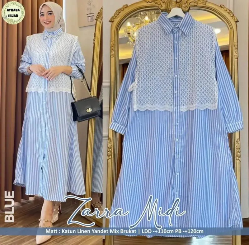 RETINA DRESS GAMIS KATUN SALUR MOTIF BUNGA KOMBINASI BRUKAT TERBARU 4