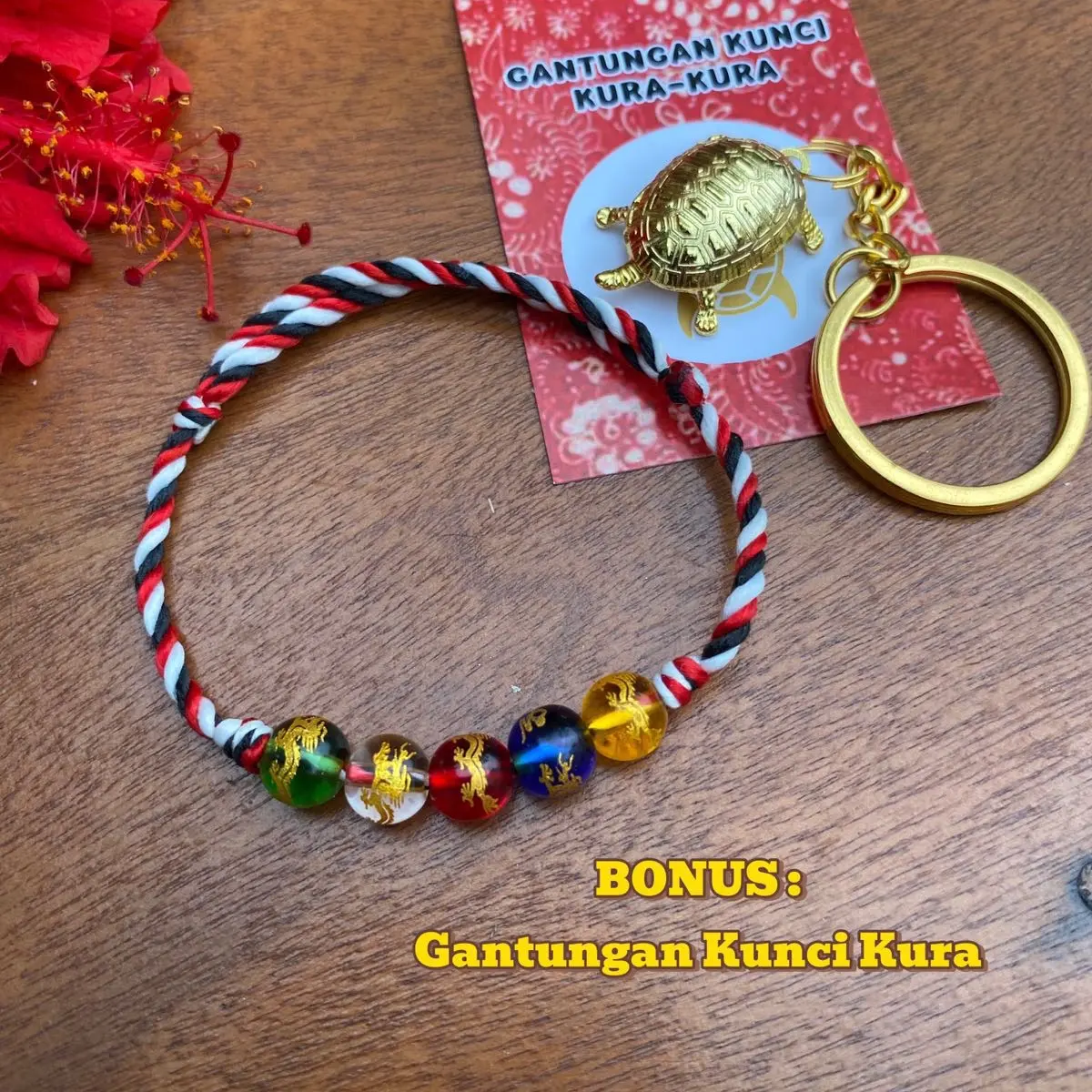Gelang Tridatu Panca Elemen 5 Naga dengan Gantungan Kunci Kura-Kura Khas Bali Bracelets
