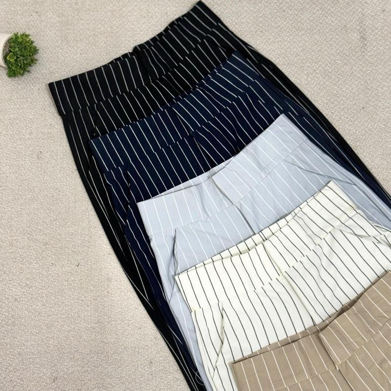 Kenit Flare Pants Stripe Bangkok - Celana Semi Cutbray Import Premium - Cutbray Highwaist Pants - Celana Wanita Semi Cutbray-Celana Kantor Panjang Basic