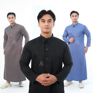 jubah Slimfit ATQIA jubah gamis pria muslim slimfit jubah gamis pria lengan panjang Bordir busana muslim baju jubah muslim Katun Toyobo Manset Dewasa Hitam Putih Arab alzan bordir jubah