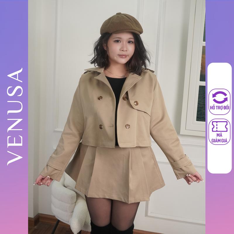  Set bộ nữ BIGSIZE áo dáng vest dài tay kaki nâu mix chân váy li phù hợp thu đông Venusa Store 