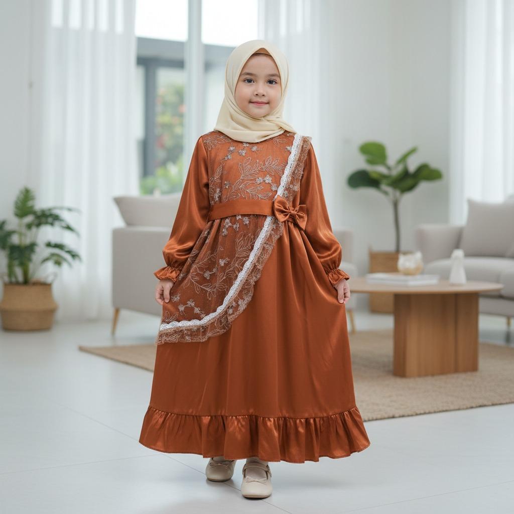 Baju Anak Perempuan - LANGSUNG KIRIM Gamis Anak Perempuan Efora Silk Premium Terlaris / Fashion Gamis Anak Edisi Lebaran 2026 Terbaru (TANPA HIJAB)