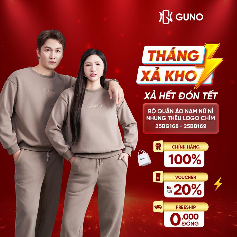 GUNO-Bộ quần áo nỉ LÓT LÔNG NHUNG NAM NỮ TRẺ EM chui đầu logo chữ GUNO bo gấu SP5| 25BG168 25BB169 25BK229