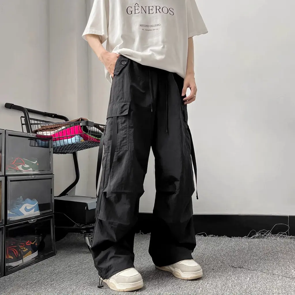 celana cargo panjang pria hitam korean style baggy pants casual kargo celana kulot cowok Terbaru 2024
