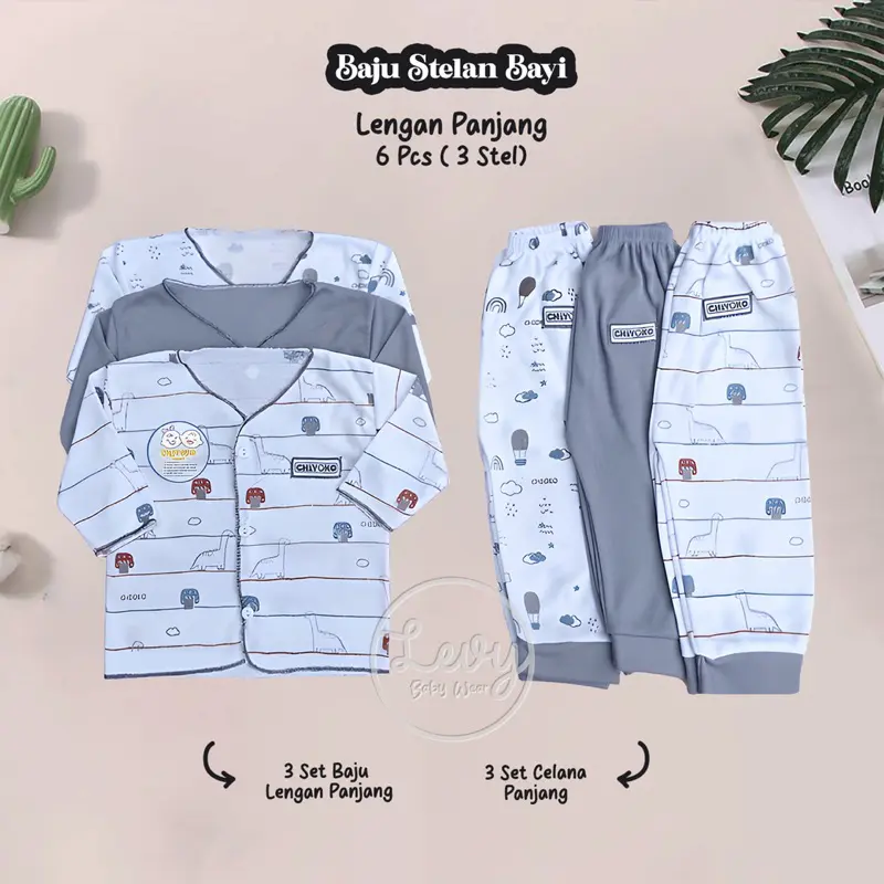 Chiyoko Baby 6Pcs/3 Stel Baju Bayi Panjang Celana Bayi Setelan Bayi Series 1