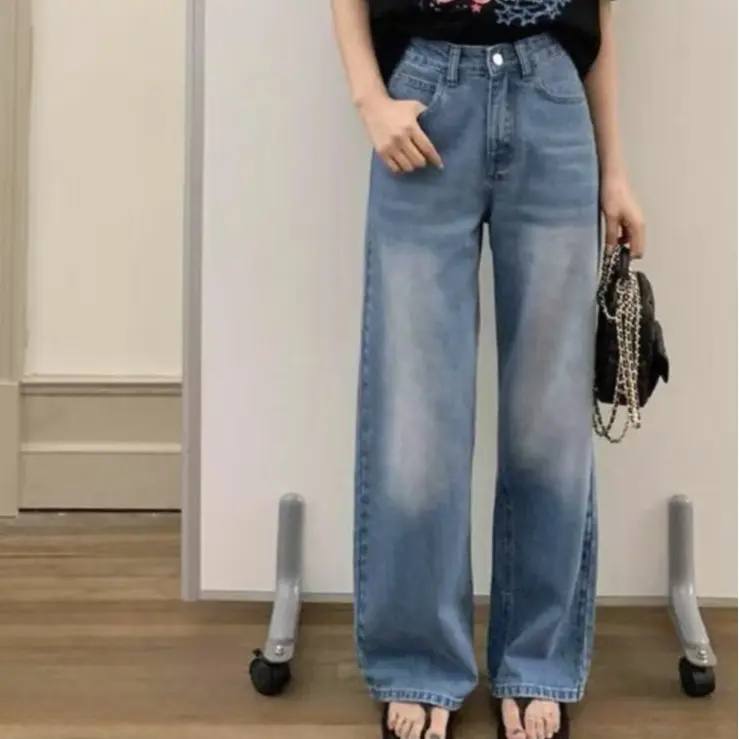 rin ZX American high street straight jeans women's high waist wide leg
