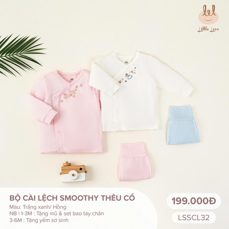  Bộ cài lệch smoothy thêu cổ cho bé từ 0m đến 6m  dành cho bé Lil Little Love  LSSCL32  