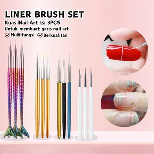 Kuas Kuku Nail Art 3 Pcs / Nail Art Liner Brush / Brush Liner 3 Kutek