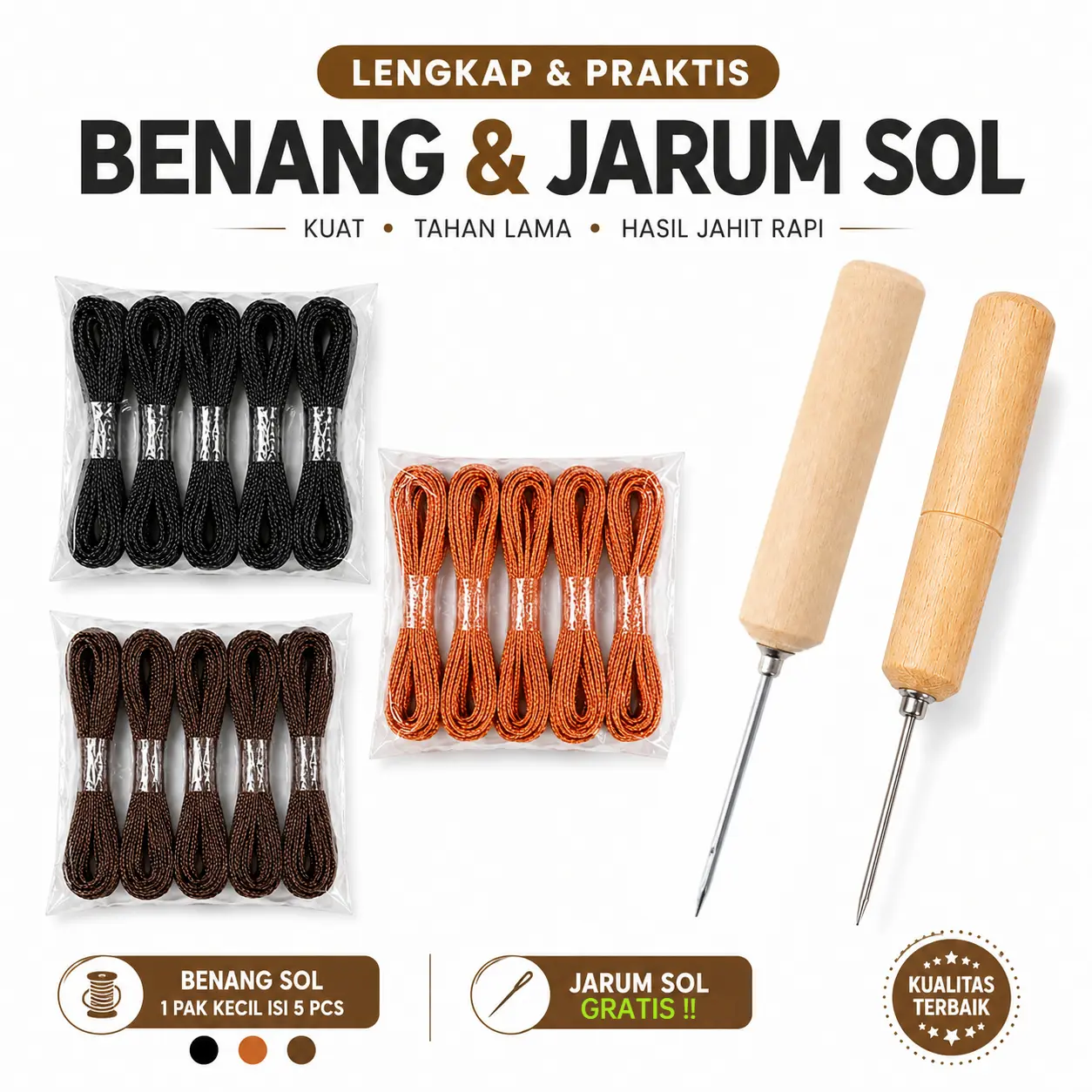 [BMH] Benang Sol Sepatu 1 Pak Isi 5 Ikat (2 Meter per ikat) Diameter 0.2mm - Gratis Jarum Sol