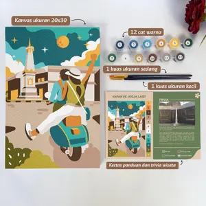 Painting kit Paint by number - Lukisan Kanvas/Canvas Mewarnai Anak | Joga Series Vespa Tugu 20X30