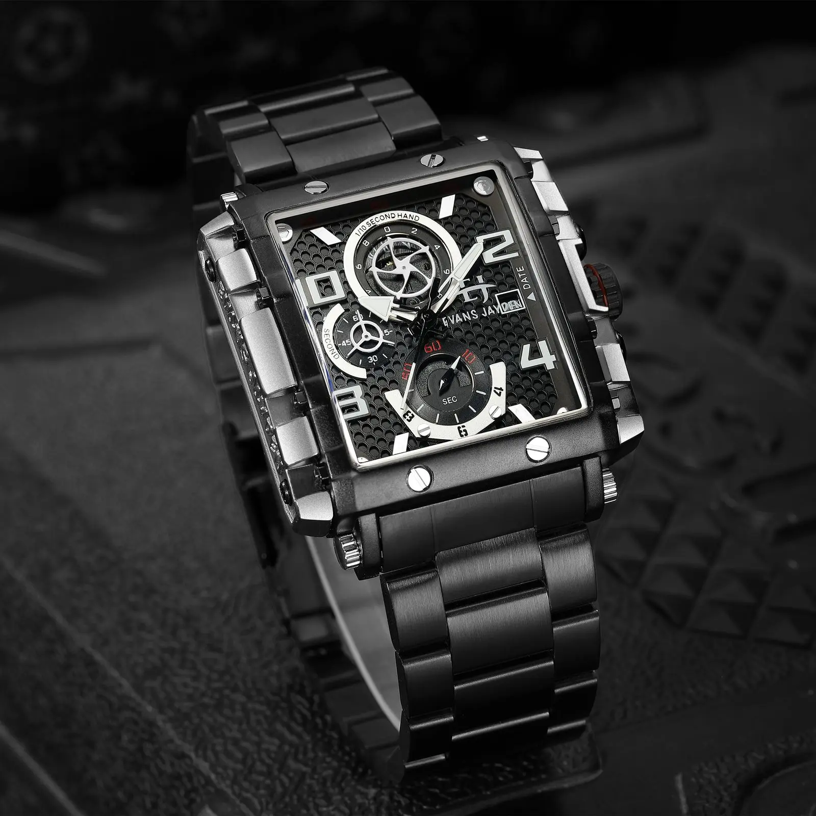 DISKON Evans Jayden Jam Tangan Pria EJ 9557 Rantai Stainless Steel Chronograph Kaca Sapphire Water Resistant 5ATM Watches Waterproof