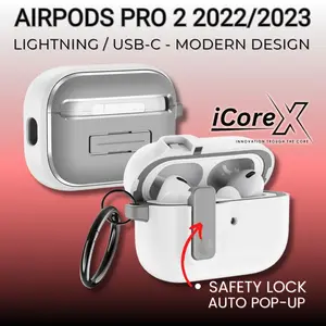 Casing Shockproof Airpods Pro2 2022 / 2023 | Pro 2nd Generation | Pro Gen 2 | USB-C / Type-C / Lightning Safety Lock Case Airpod Textured / Matte Color Modern Design